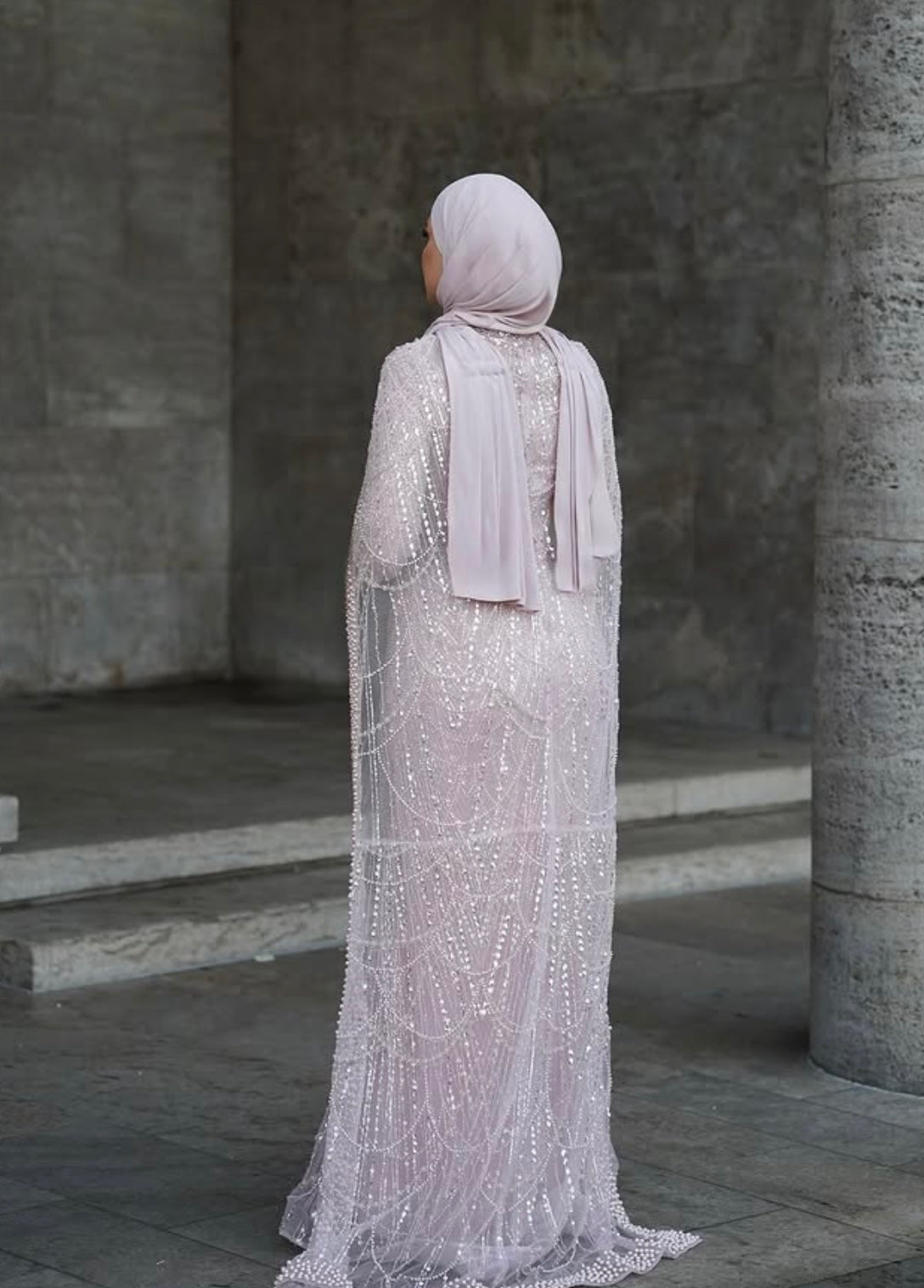 Pearl Long Sleeve Cape Evening Dress