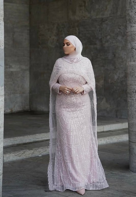 Pearl Long Sleeve Cape Evening Dress
