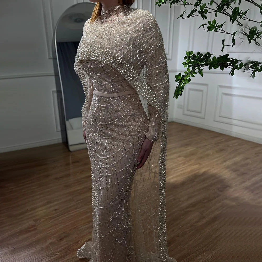 Pearl Long Sleeve Cape Evening Dress