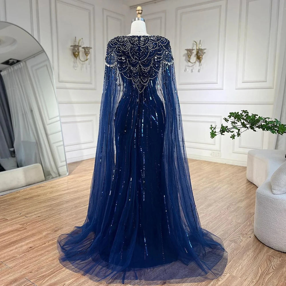 Mermaid Evening Dress with Beaded Cape – Wedding & Party Gown