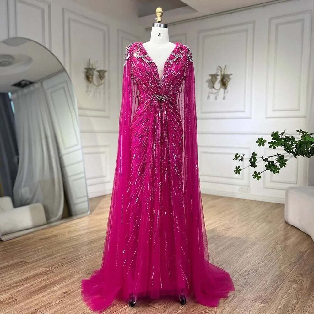 Mermaid Evening Dress with Beaded Cape – Wedding & Party Gown