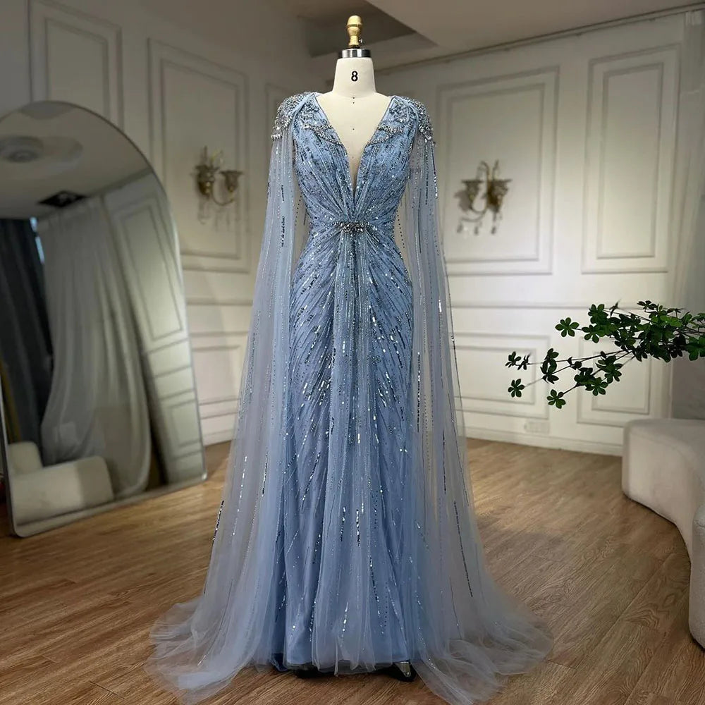 Mermaid Evening Dress with Beaded Cape – Wedding & Party Gown