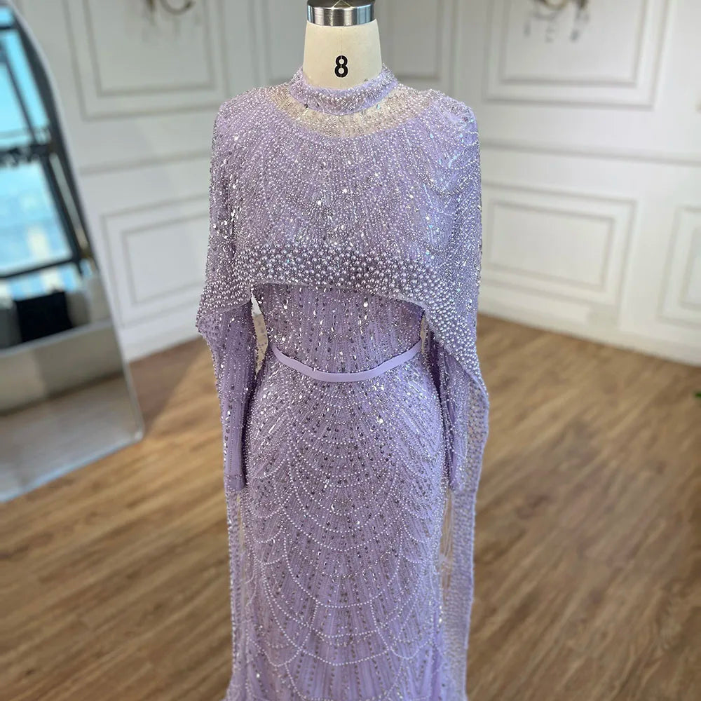 Pearl Long Sleeve Cape Evening Dress