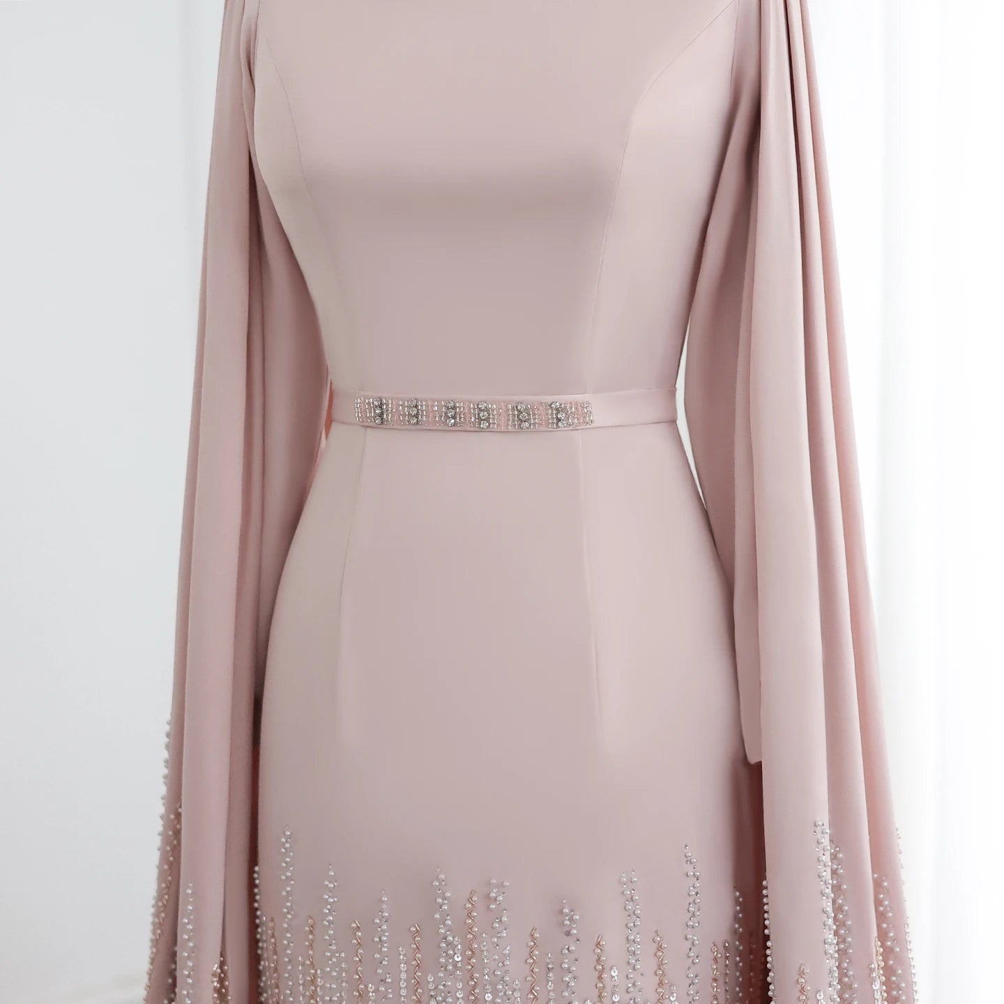 Luxury Mermaid Nude Evening Dress with Cape Sleeves