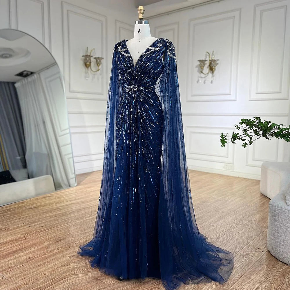 Mermaid Evening Dress with Beaded Cape – Wedding & Party Gown