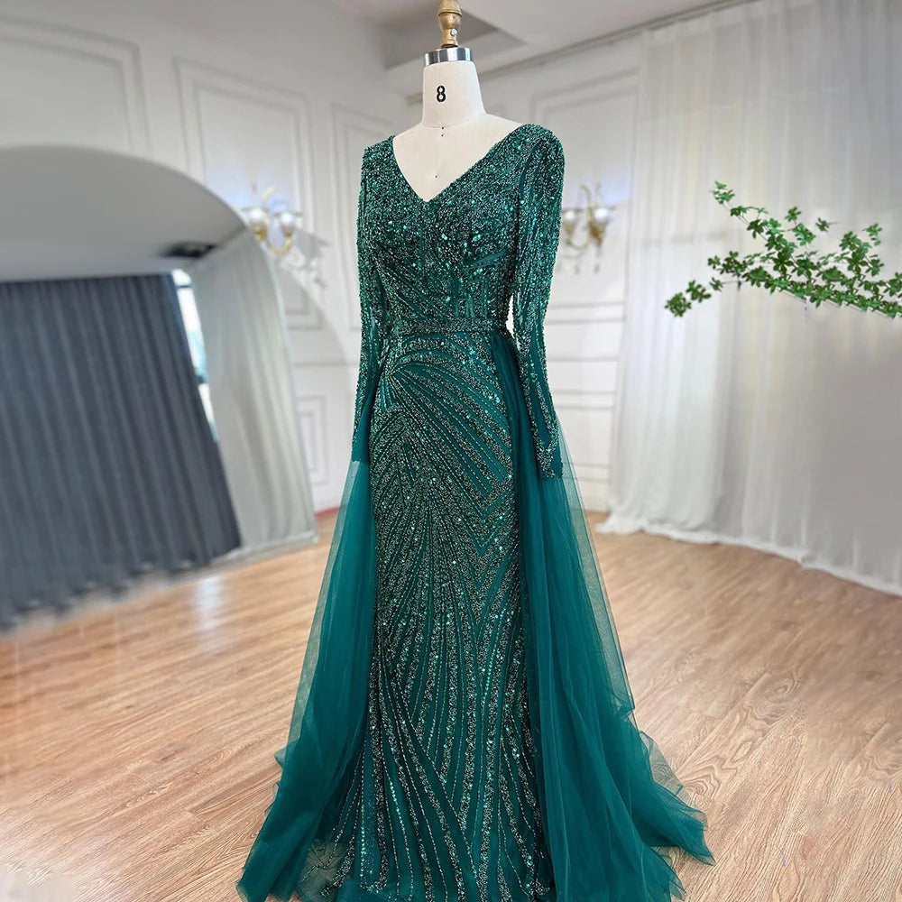 Mermaid Beaded  Evening Dress with Detachable Skirt – Formal Gown