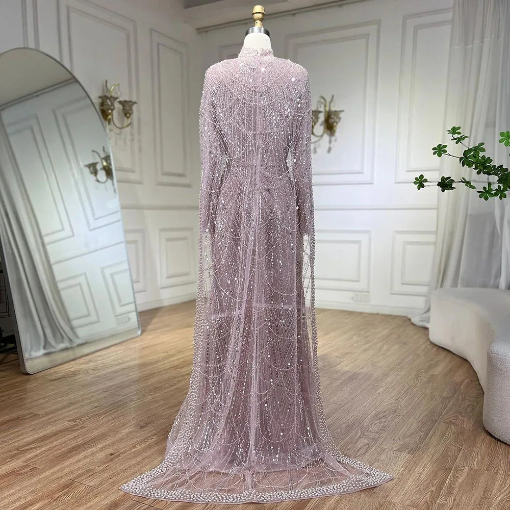 Pearl Long Sleeve Cape Evening Dress