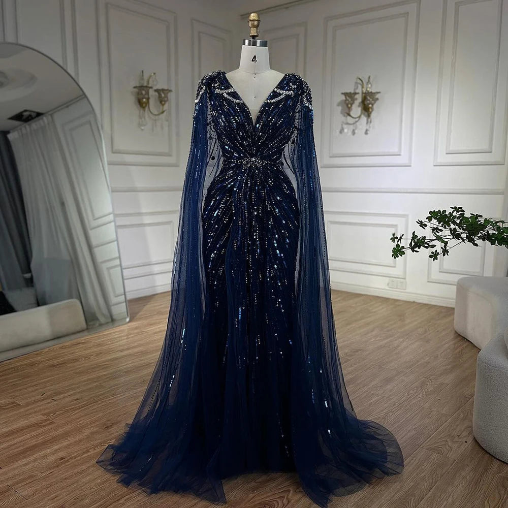 Mermaid Evening Dress with Beaded Cape – Wedding & Party Gown