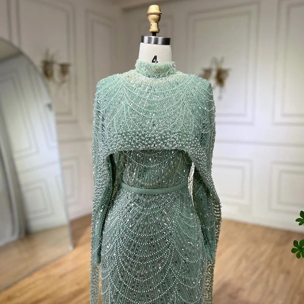 Pearl Long Sleeve Cape Evening Dress