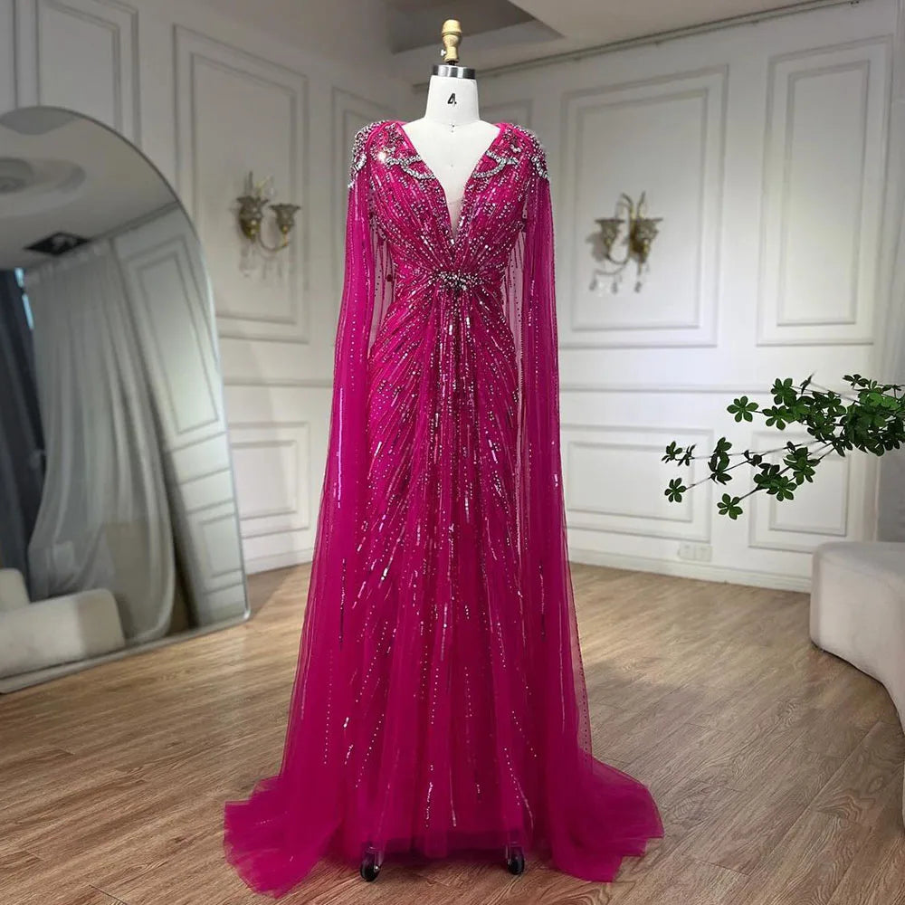 Mermaid Evening Dress with Beaded Cape – Wedding & Party Gown