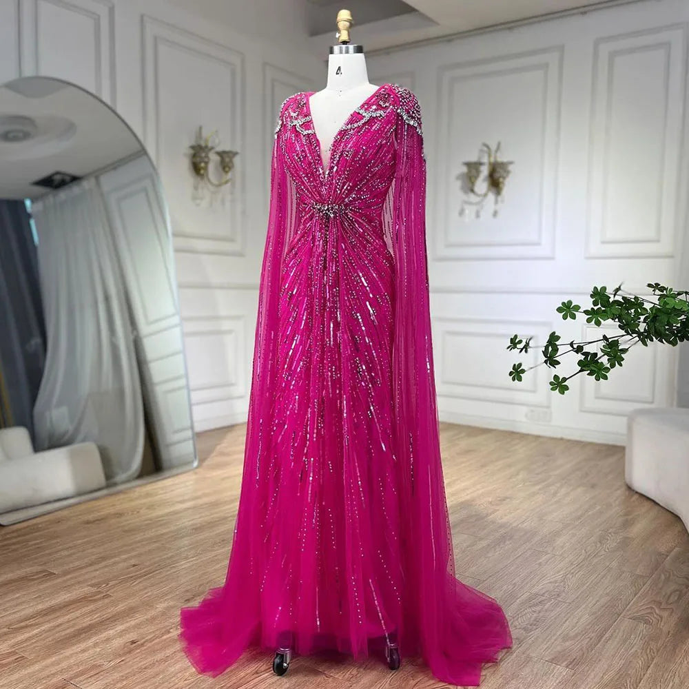 Mermaid Evening Dress with Beaded Cape – Wedding & Party Gown