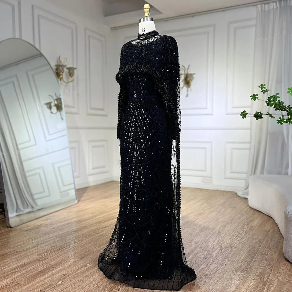 Pearl Long Sleeve Cape Evening Dress