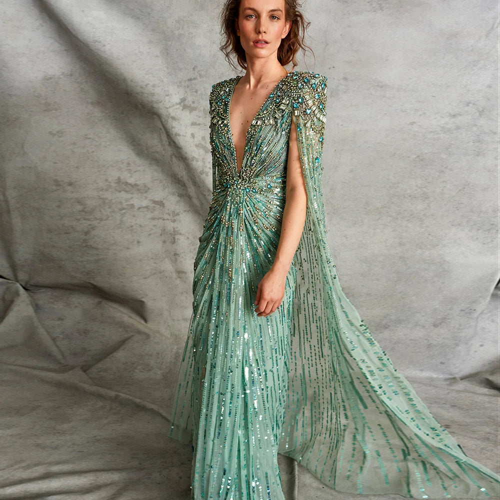 Mermaid Evening Dress with Beaded Cape – Wedding & Party Gown