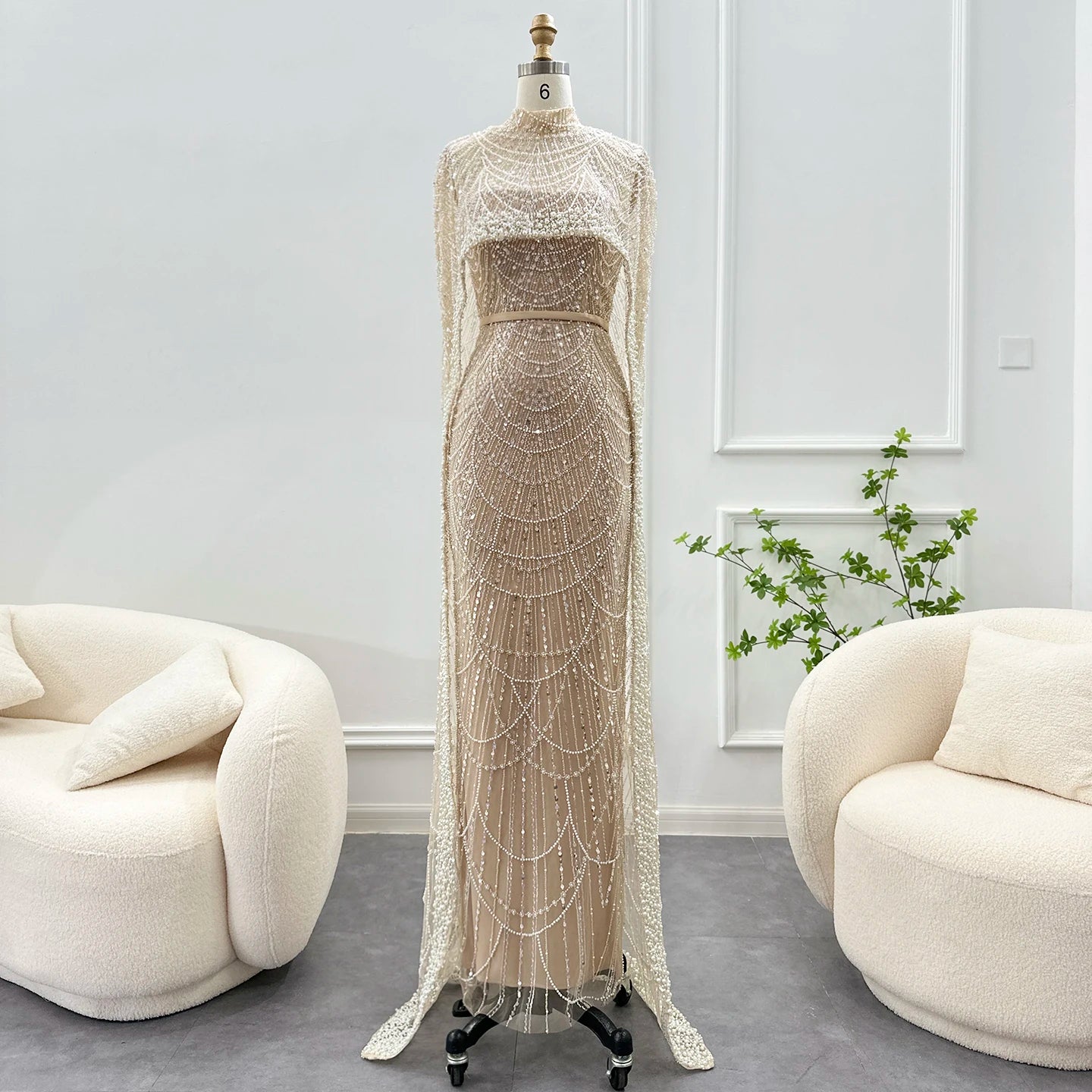 Pearl Cape Evening Dress