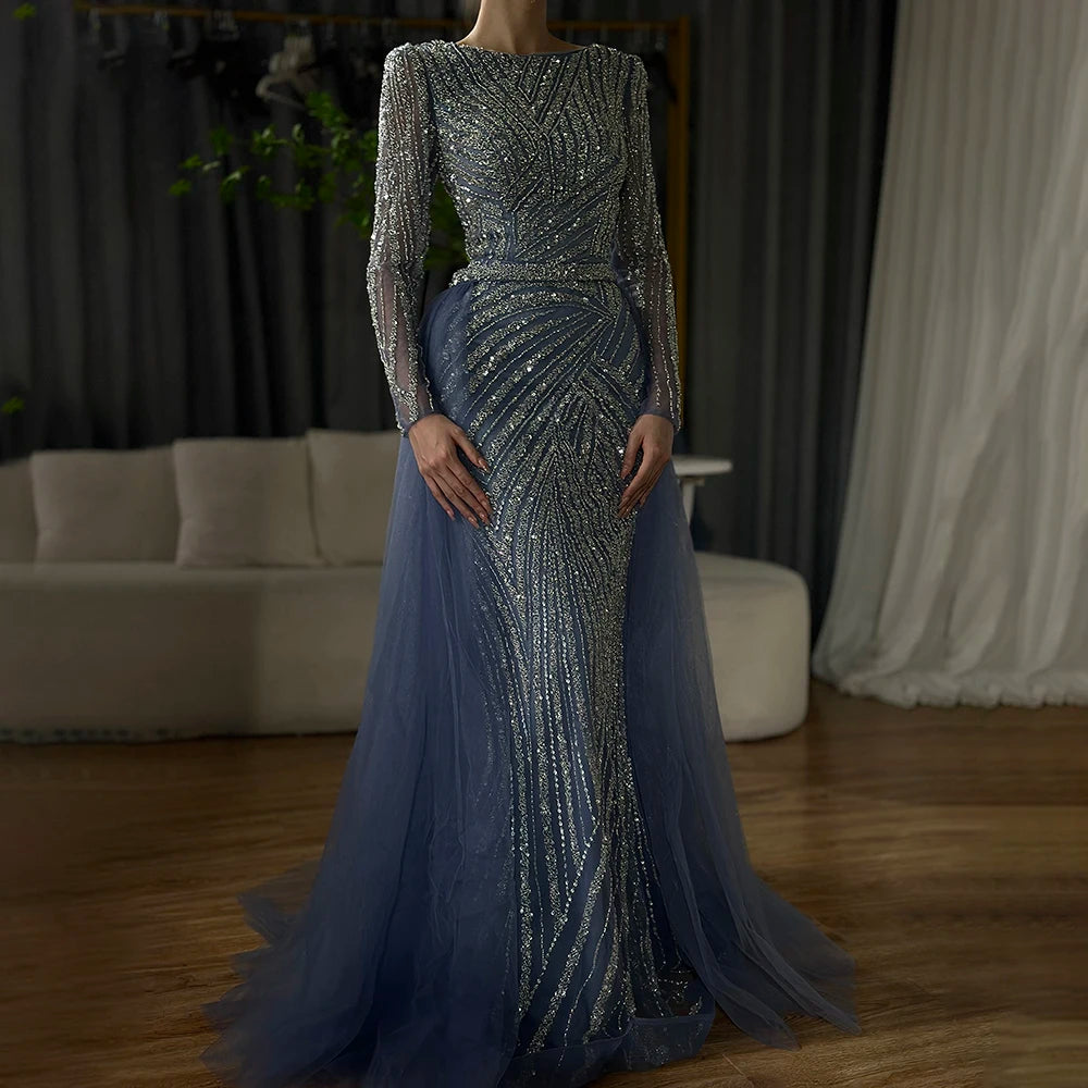 Mermaid Beaded  Evening Dress with Detachable Skirt – Formal Gown