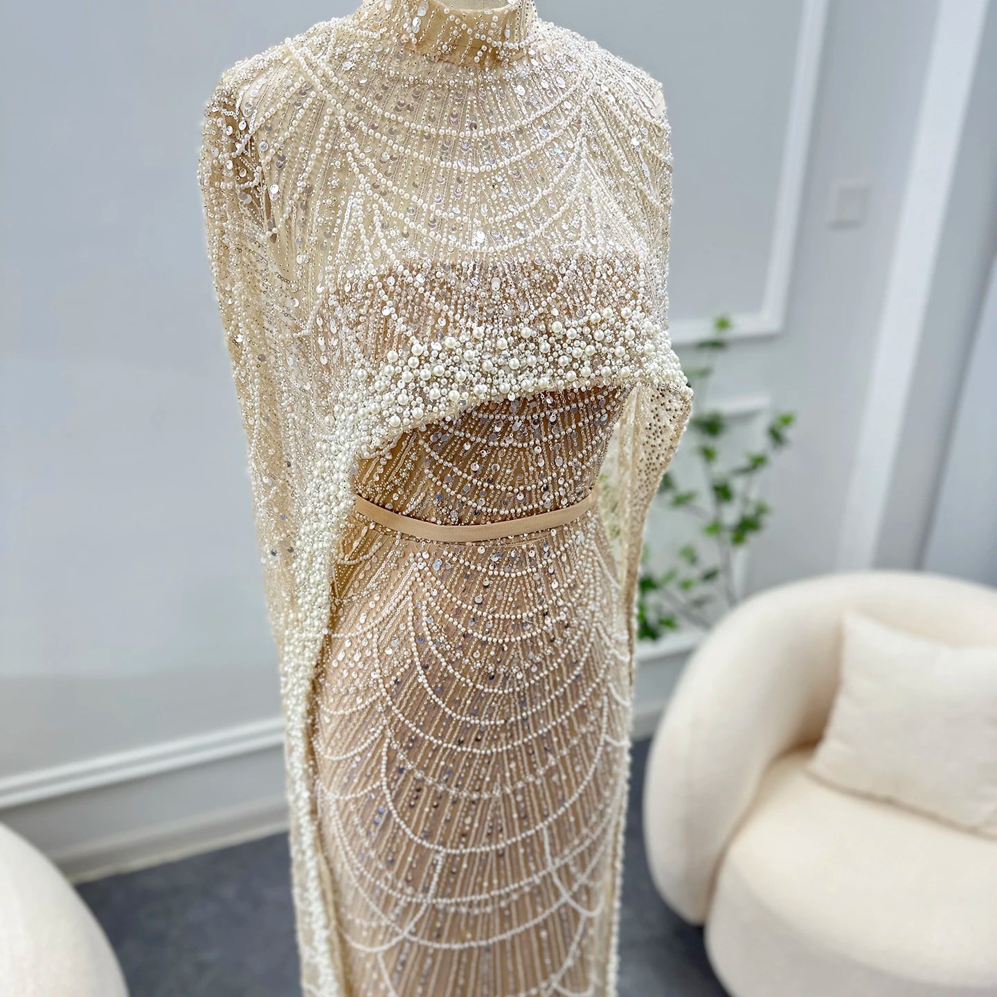 Pearl Cape Evening Dress