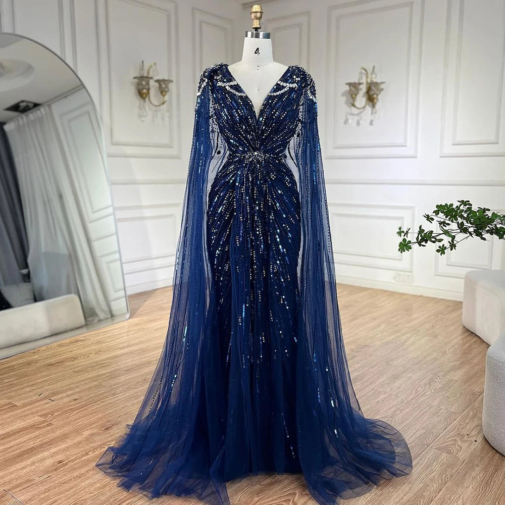 Mermaid Evening Dress with Beaded Cape – Wedding & Party Gown