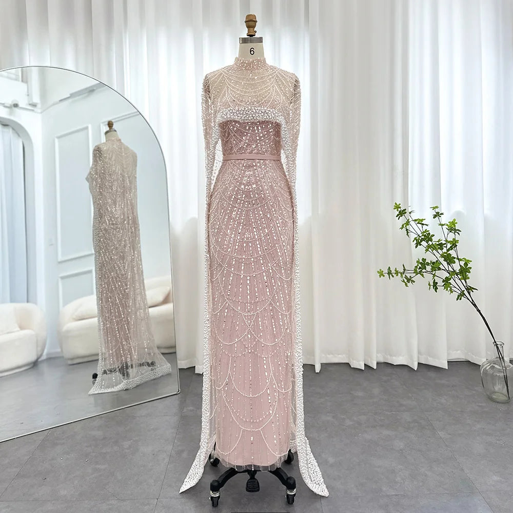 Pearl Cape Evening Dress