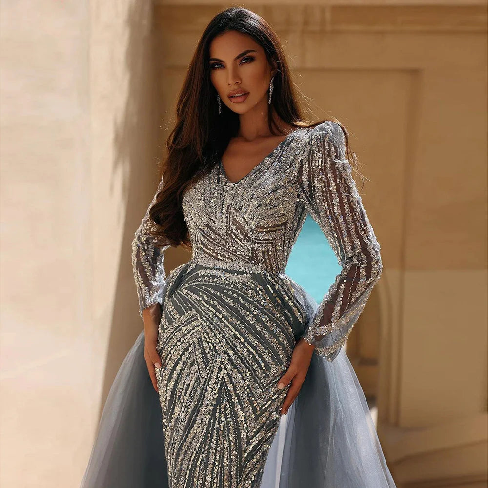 Mermaid Beaded  Evening Dress with Detachable Skirt – Formal Gown