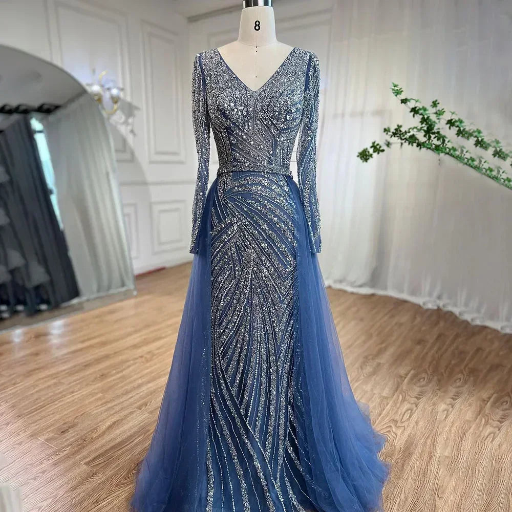 Mermaid Beaded  Evening Dress with Detachable Skirt – Formal Gown