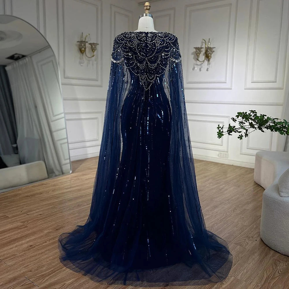 Mermaid Evening Dress with Beaded Cape – Wedding & Party Gown