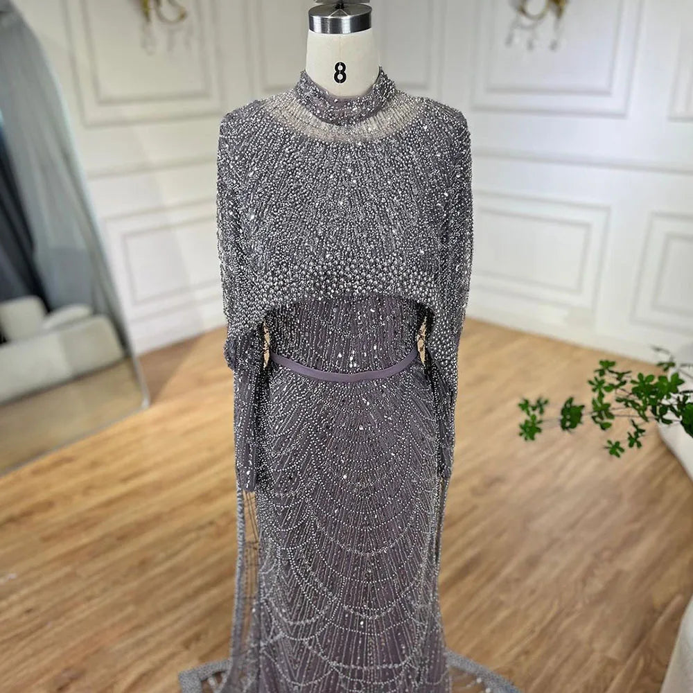 Pearl Long Sleeve Cape Evening Dress