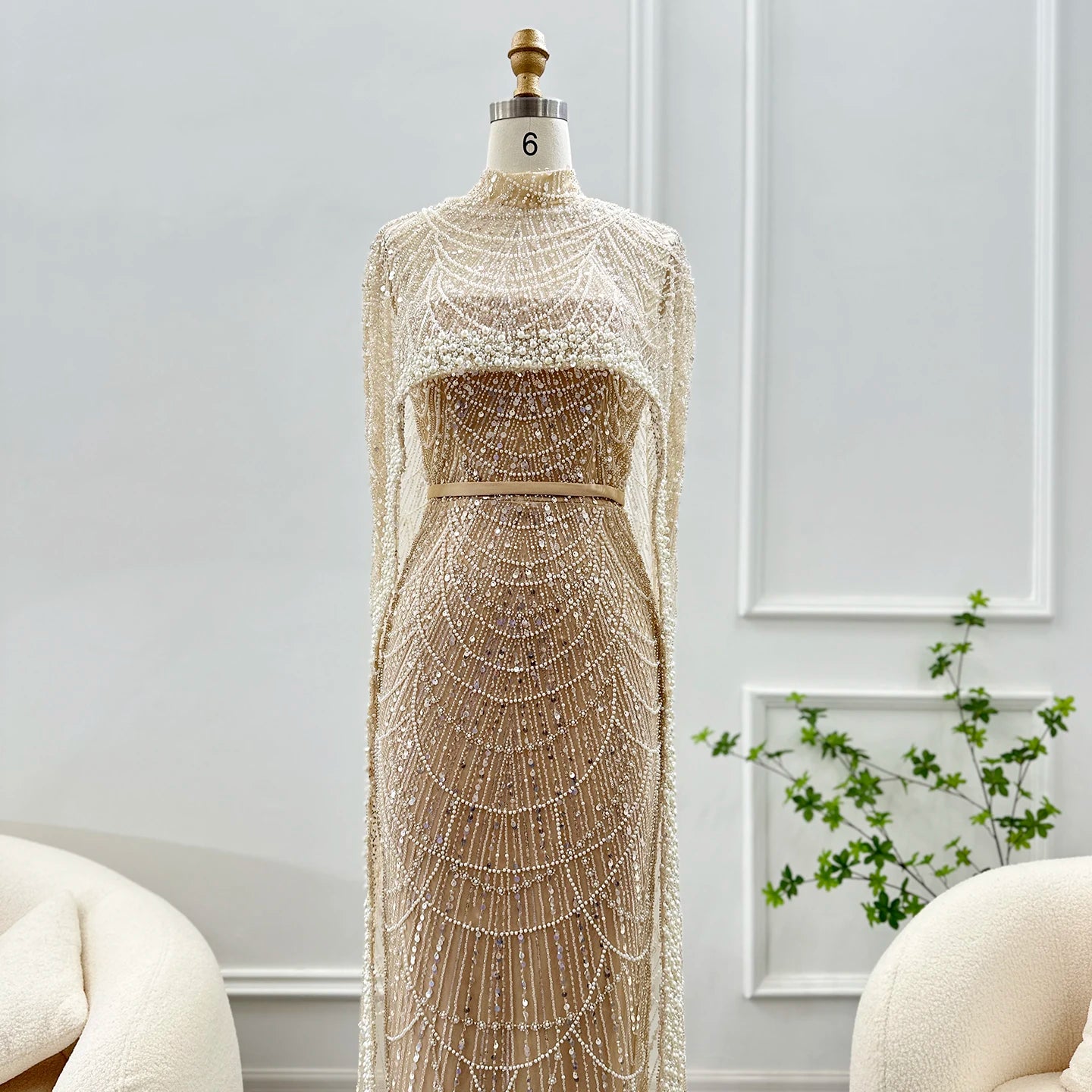 Pearl Cape Evening Dress