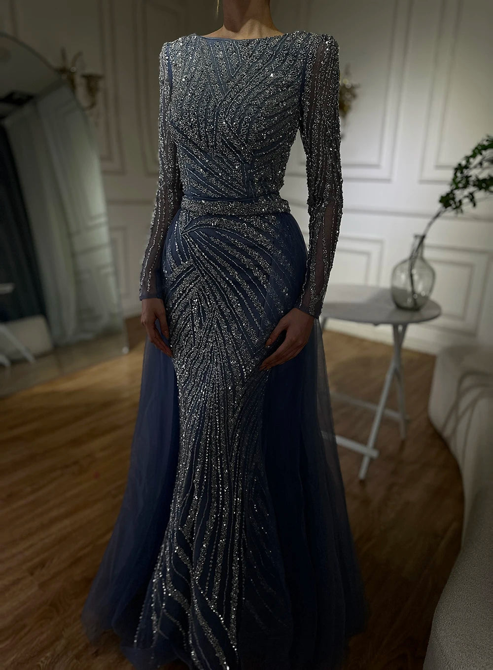 Mermaid Beaded  Evening Dress with Detachable Skirt – Formal Gown