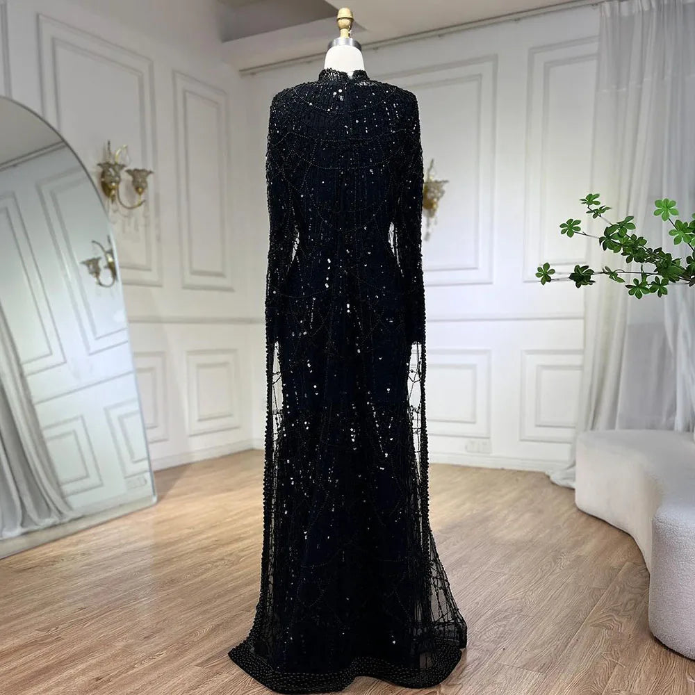 Pearl Long Sleeve Cape Evening Dress