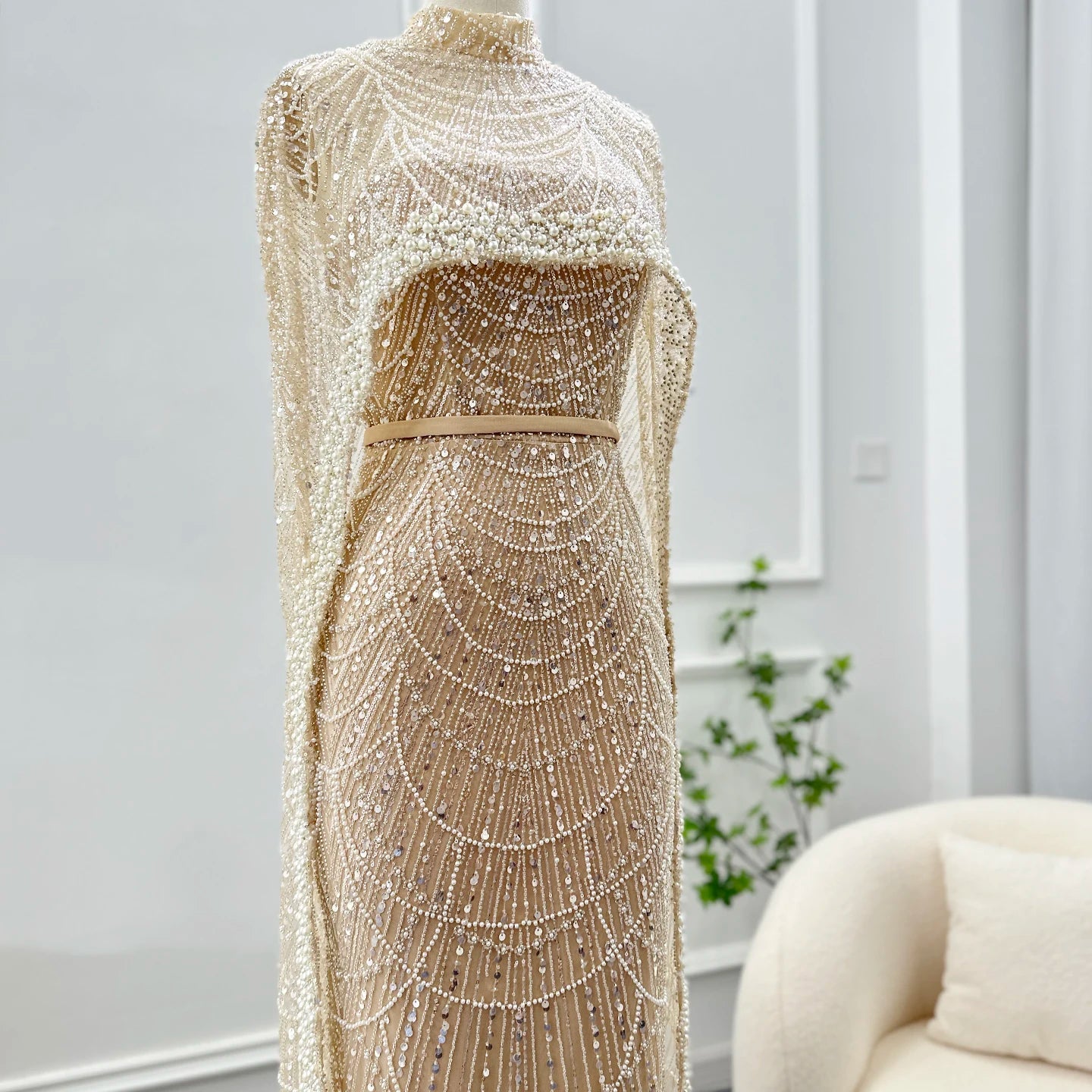 Pearl Cape Evening Dress