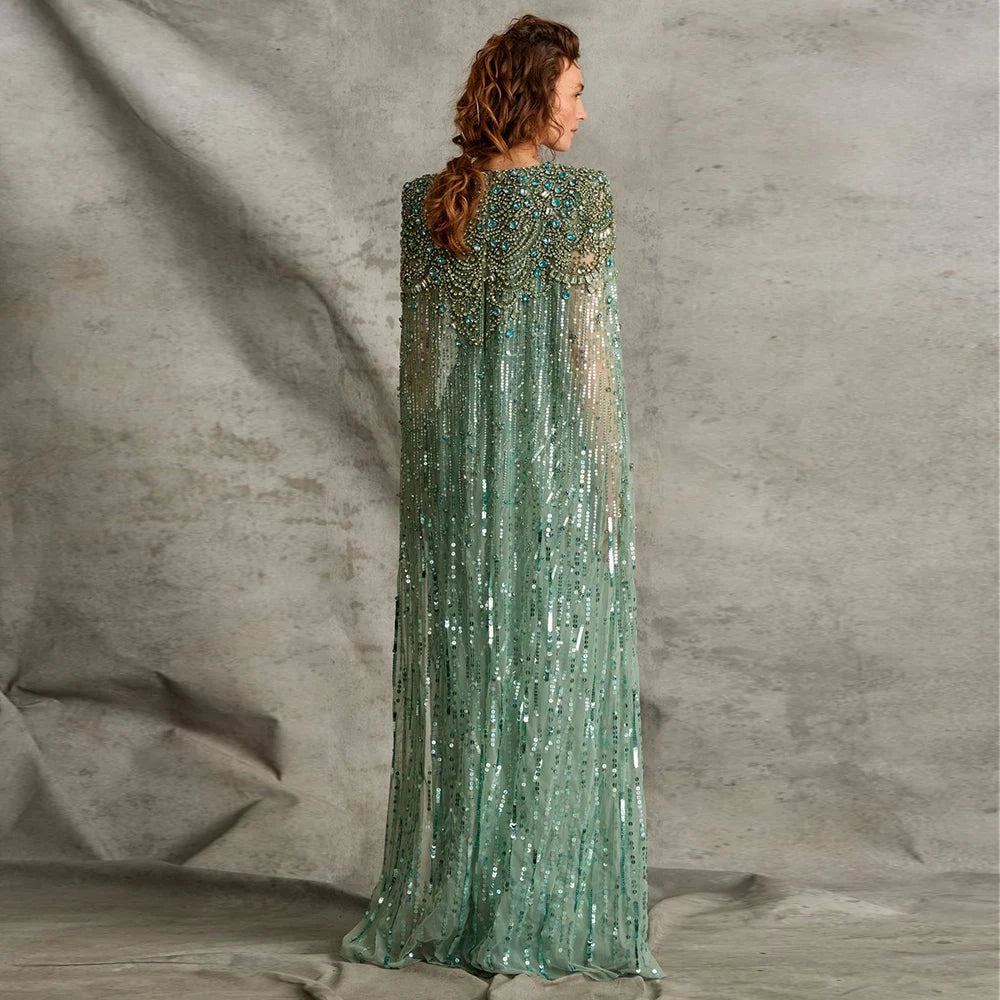 Mermaid Evening Dress with Beaded Cape – Wedding & Party Gown