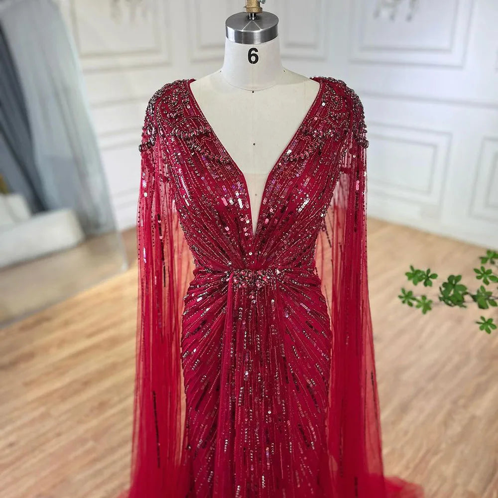 Mermaid Evening Dress with Beaded Cape – Wedding & Party Gown