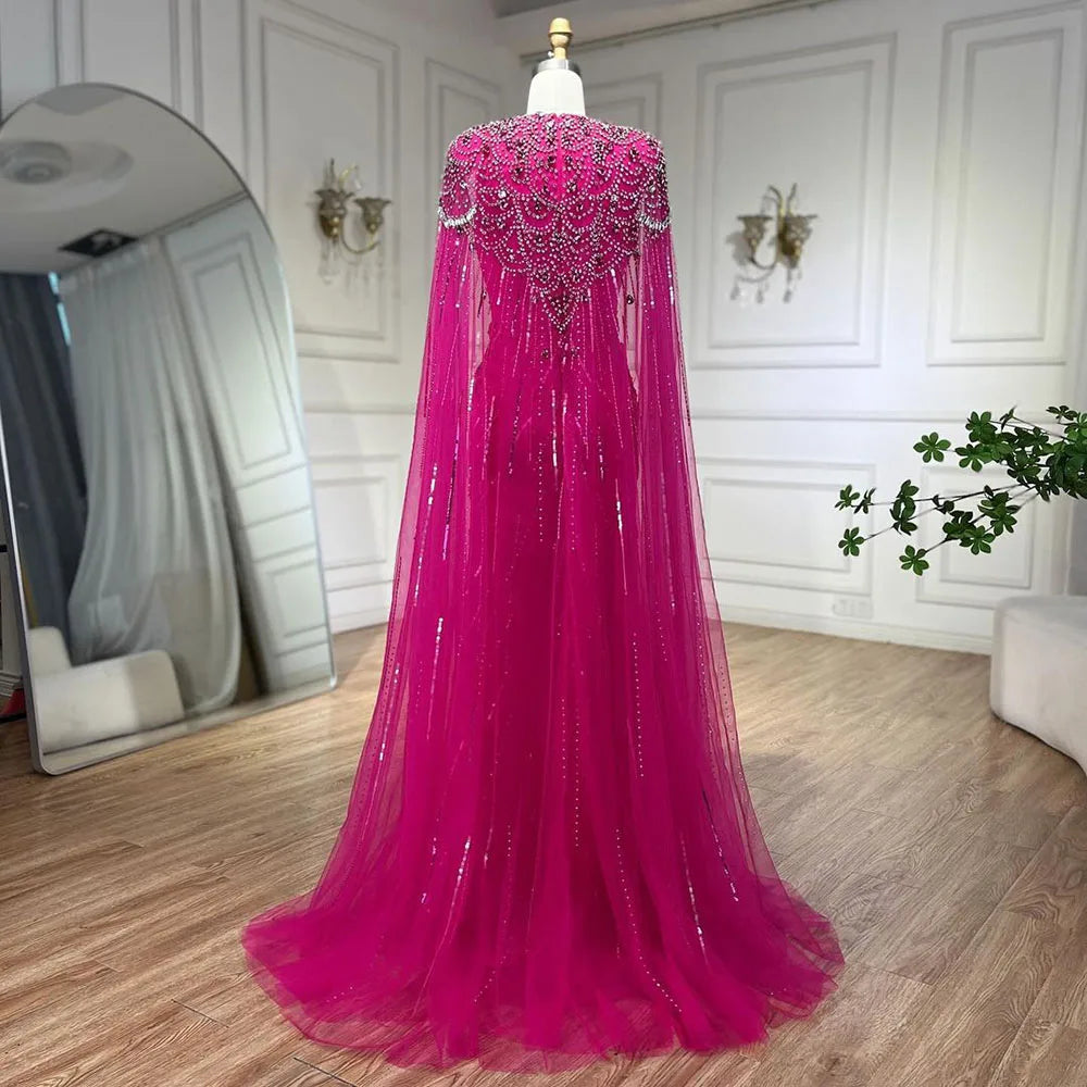 Mermaid Evening Dress with Beaded Cape – Wedding & Party Gown