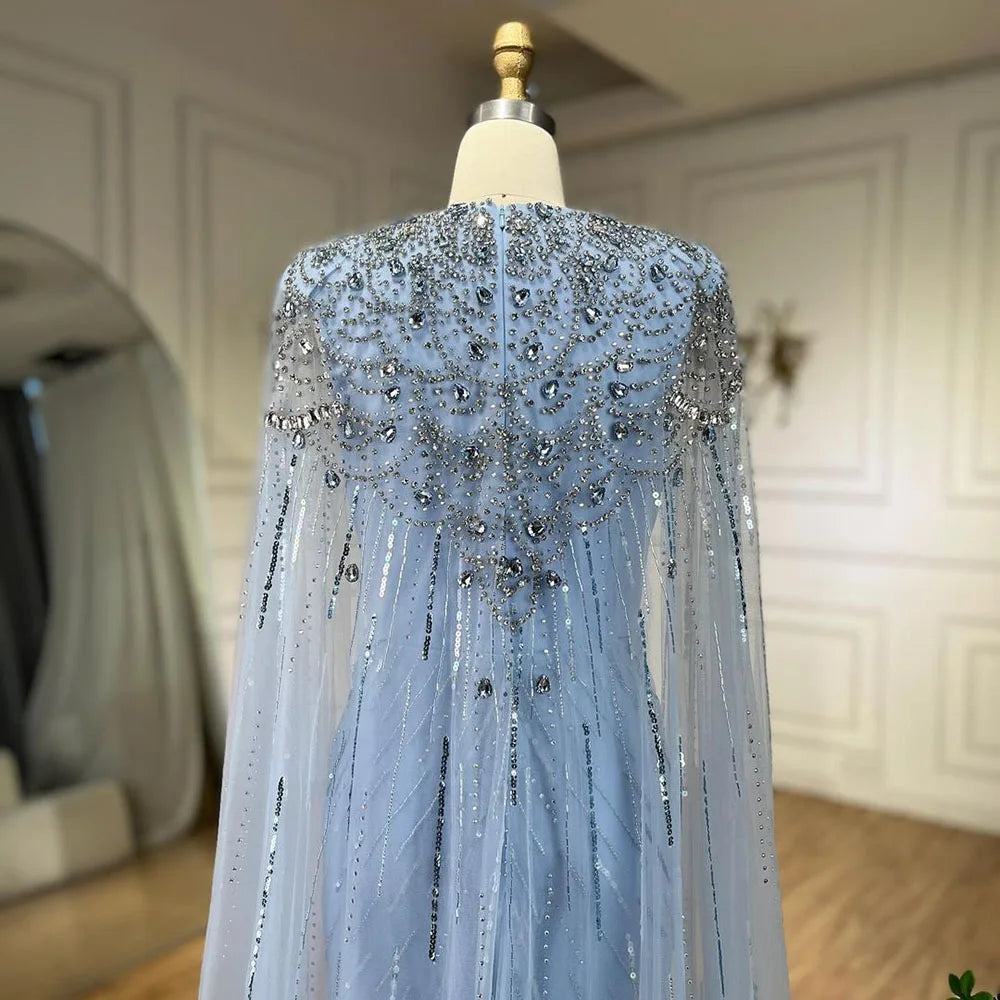 Mermaid Evening Dress with Beaded Cape – Wedding & Party Gown